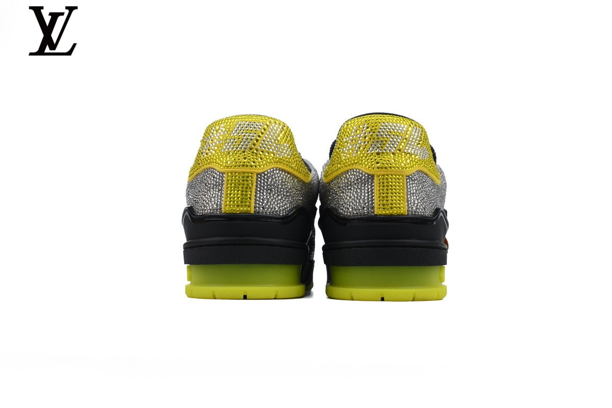 Louis Vuitton shoes for man  women LV Trainer Sneaker – Black & Yellow Rhinestone