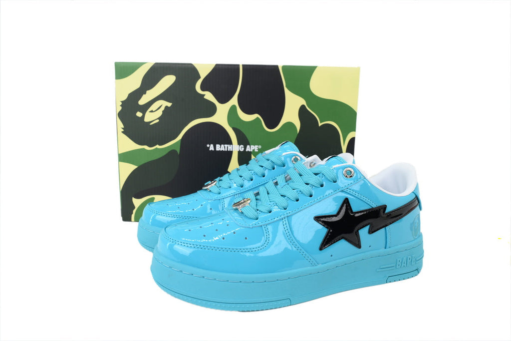 A BATHING APE BAPE STA Glossy Sky Blue & Black-Star Sneakers | Women's & Men's Skate-Inspired Shoes