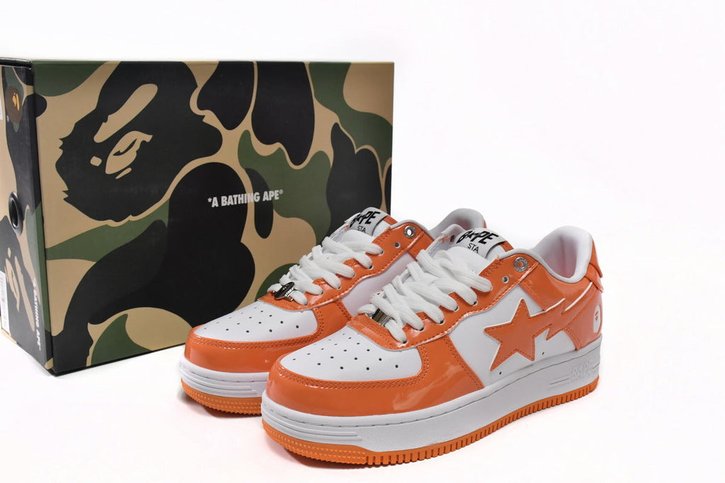 A BATHING APE BAPE STA Orange & White Sneakers | Women's & Men's Skate-Inspired Shoes