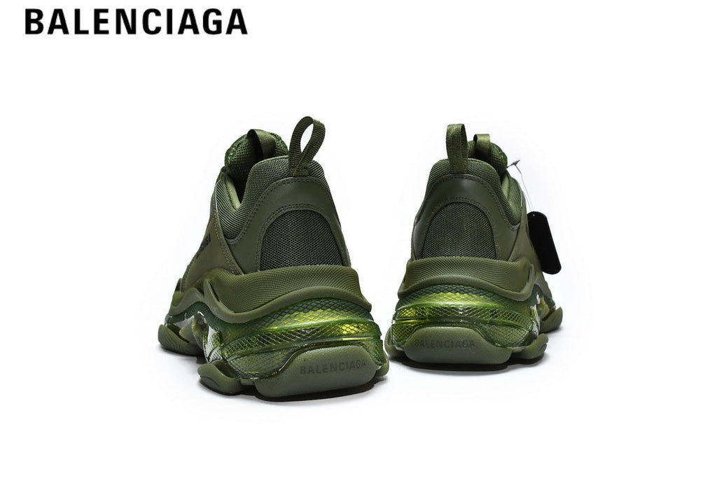Balenciaga Triple S men's shoes  women sneakers — Army Green, Clear Sole