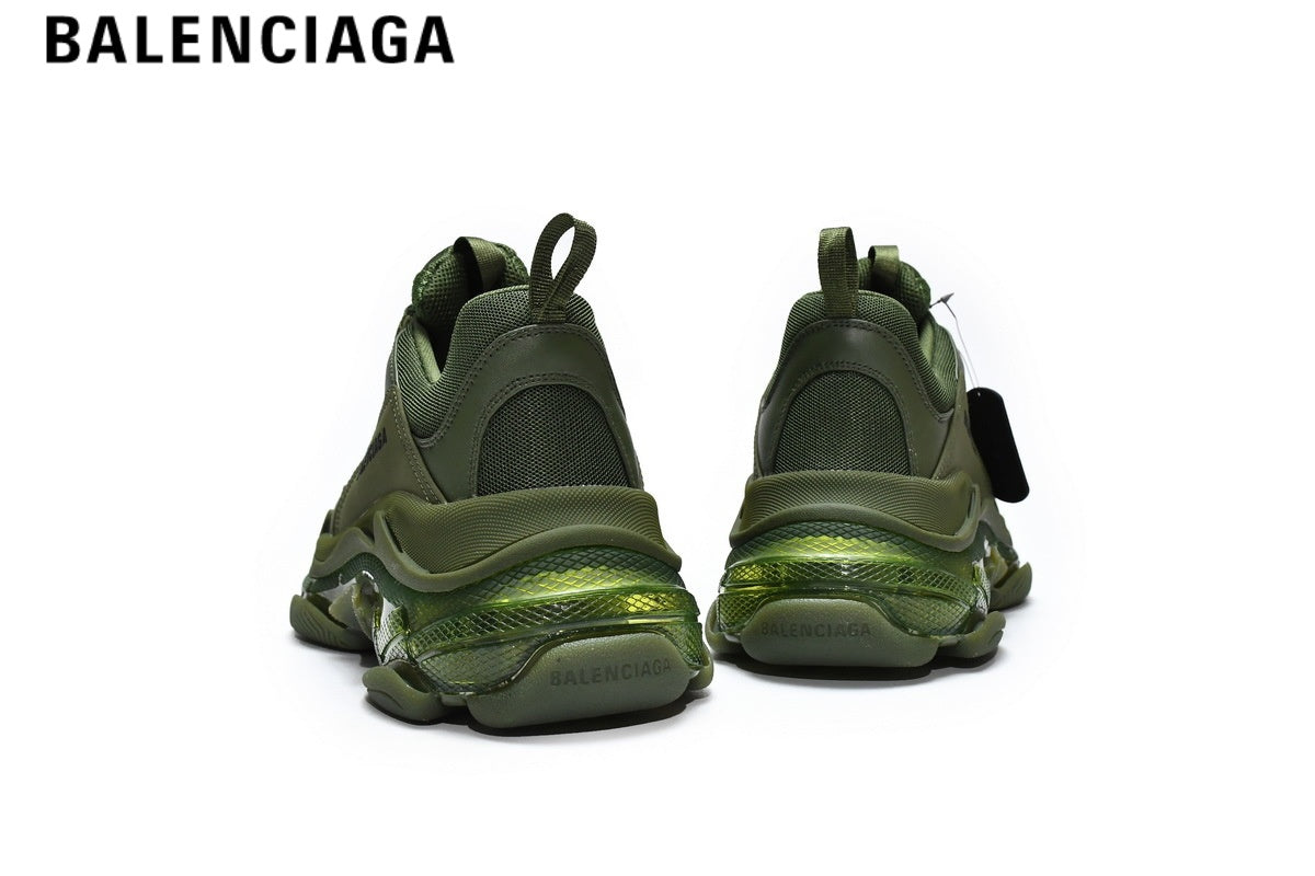 Balenciaga Triple S men's shoes  women sneakers — Army Green, Clear Sole