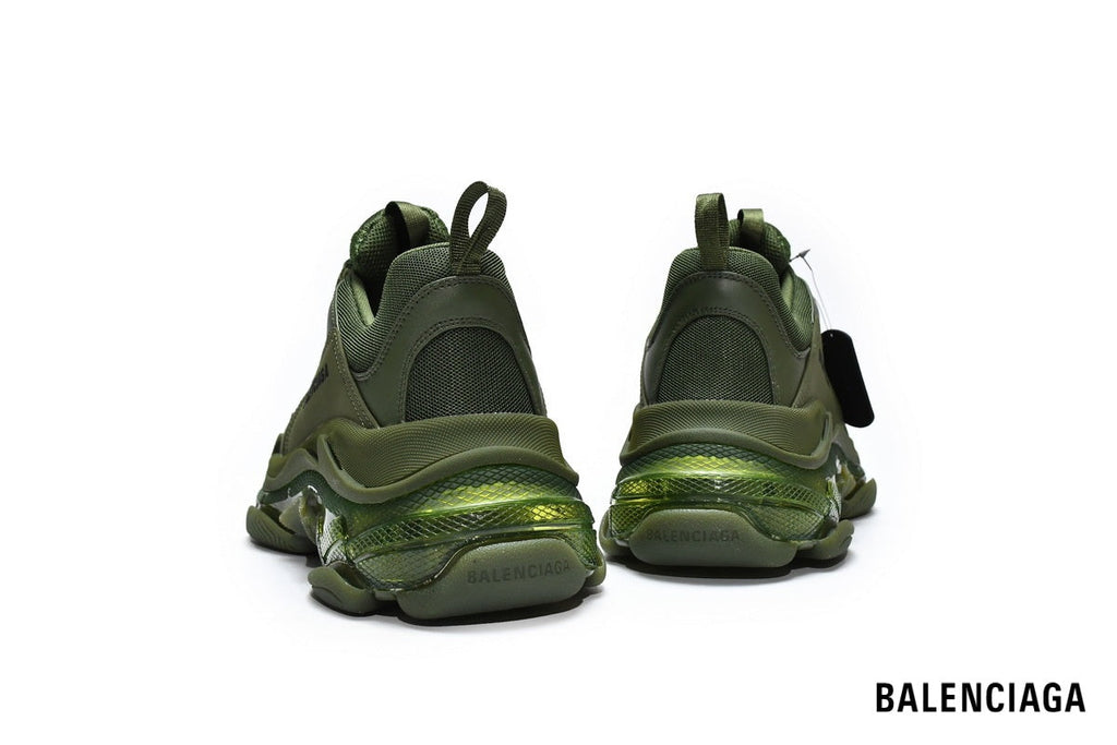 Balenciaga Triple S men's shoes  women sneakers – Olive Green & Clear Sole