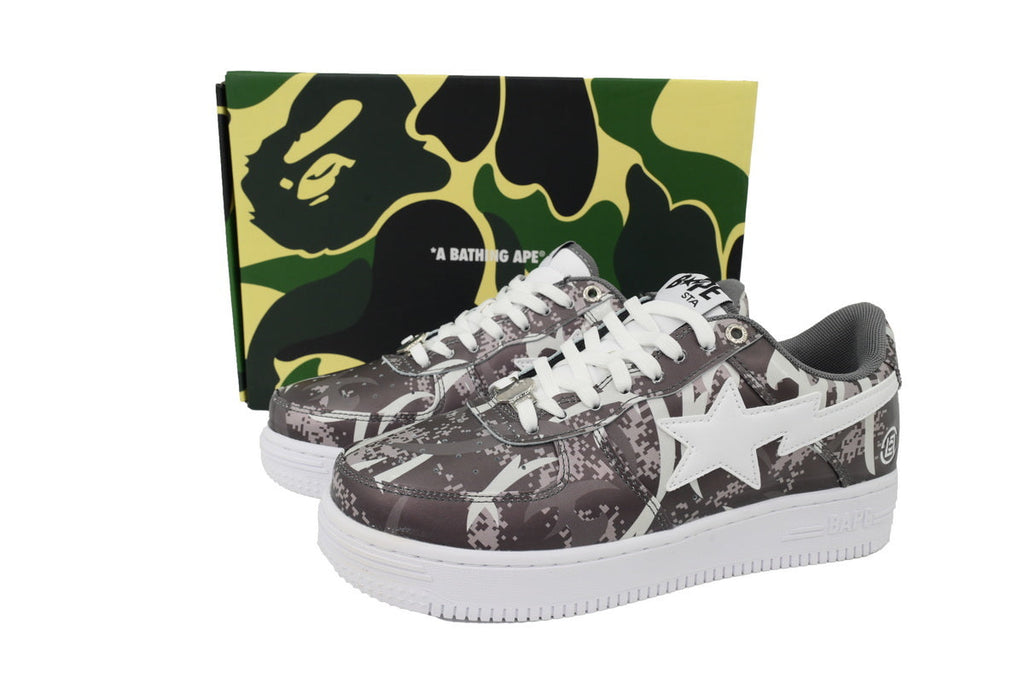A BATHING APE BAPE STA Grey Digital Camo Graphic Sneakers | Women's & Men's Skate-Inspired Shoes