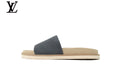 Louis Vuitton Single Strap Slide Sandal – Dark Grey Suede Leather & Beige Footbed