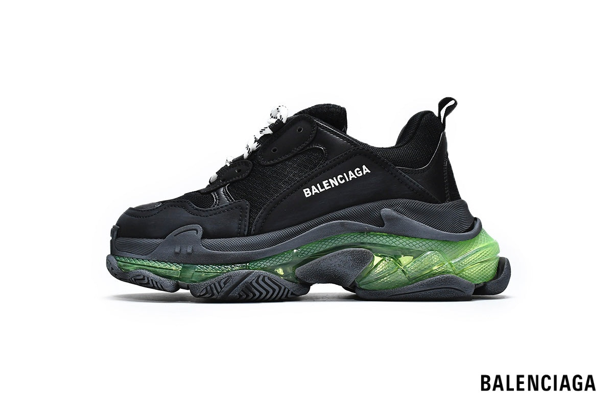 Balenciaga Triple S men's shoes  women sneakers – Black, Green & Clear Sole