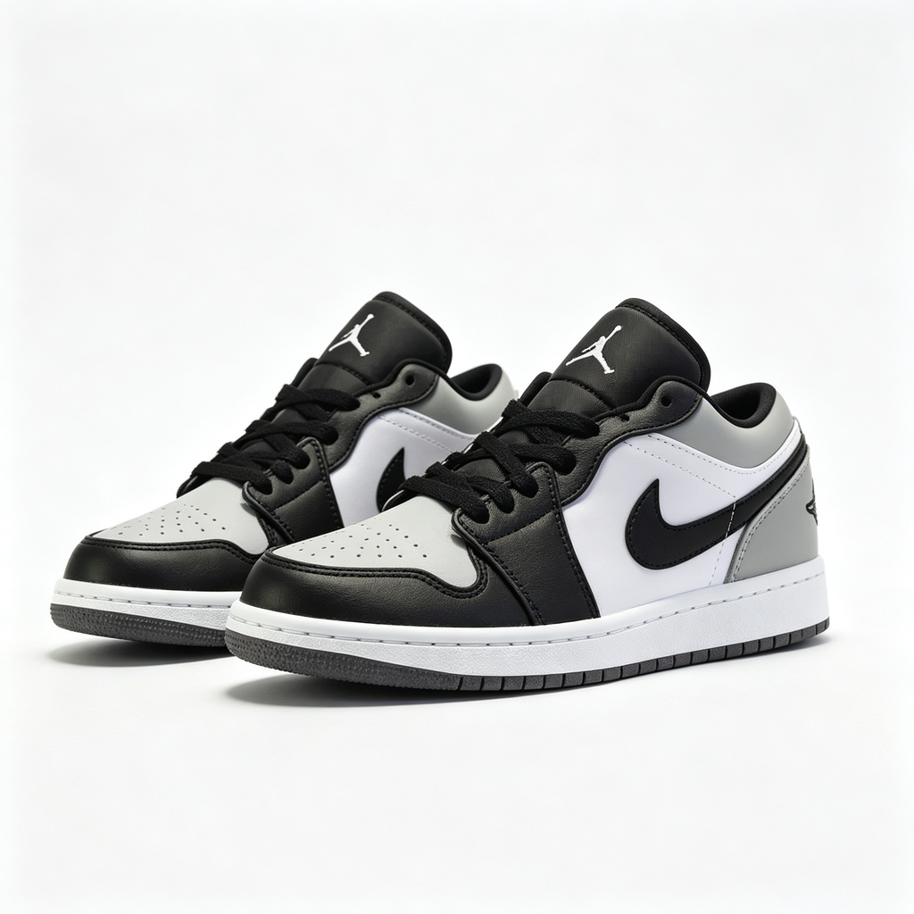 nike mens low top shoes Air Jordan 1 Low 'Black & Light Grey' – White Leather Low-Top Sneakers