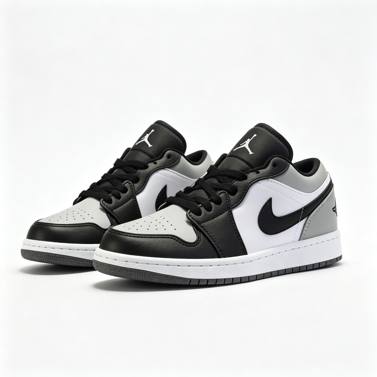 nike mens low top shoes Air Jordan 1 Low 'Black & Light Grey' – White Leather Low-Top Sneakers