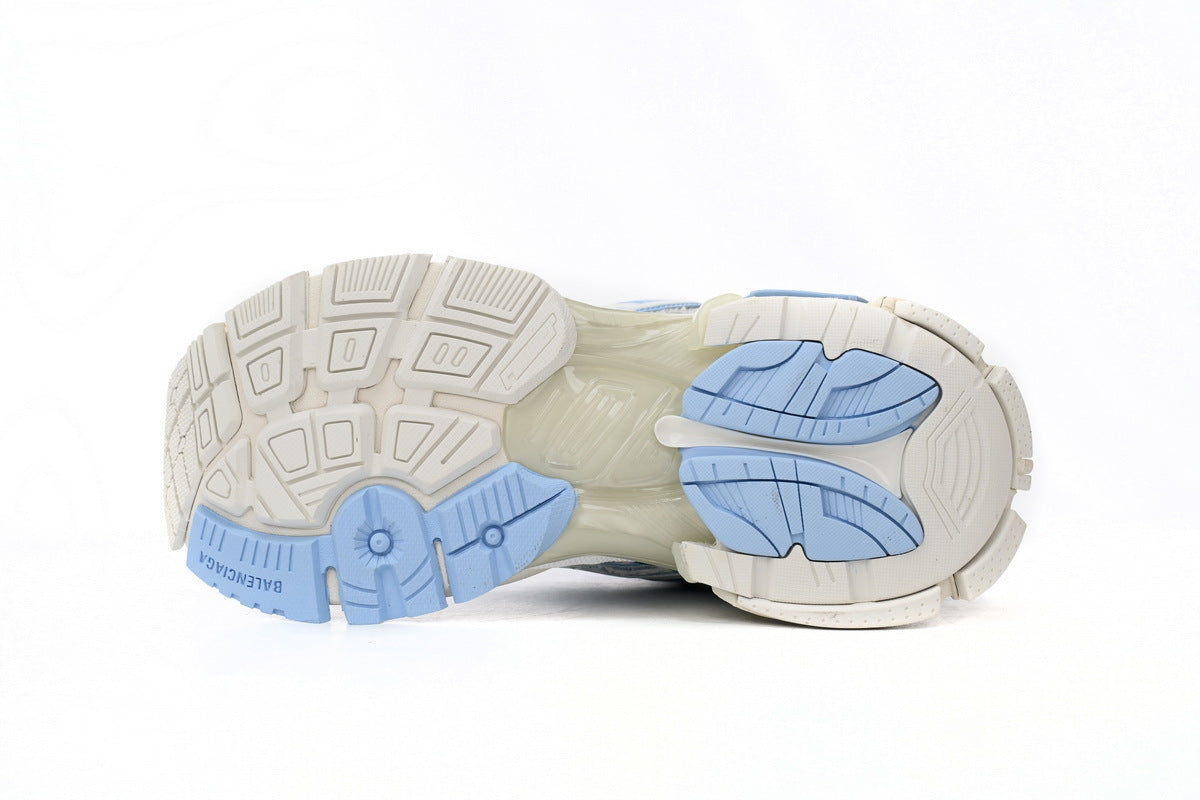 Balenciaga men's shoes Track Runner Sneaker – Distressed Low-Top White and Blue