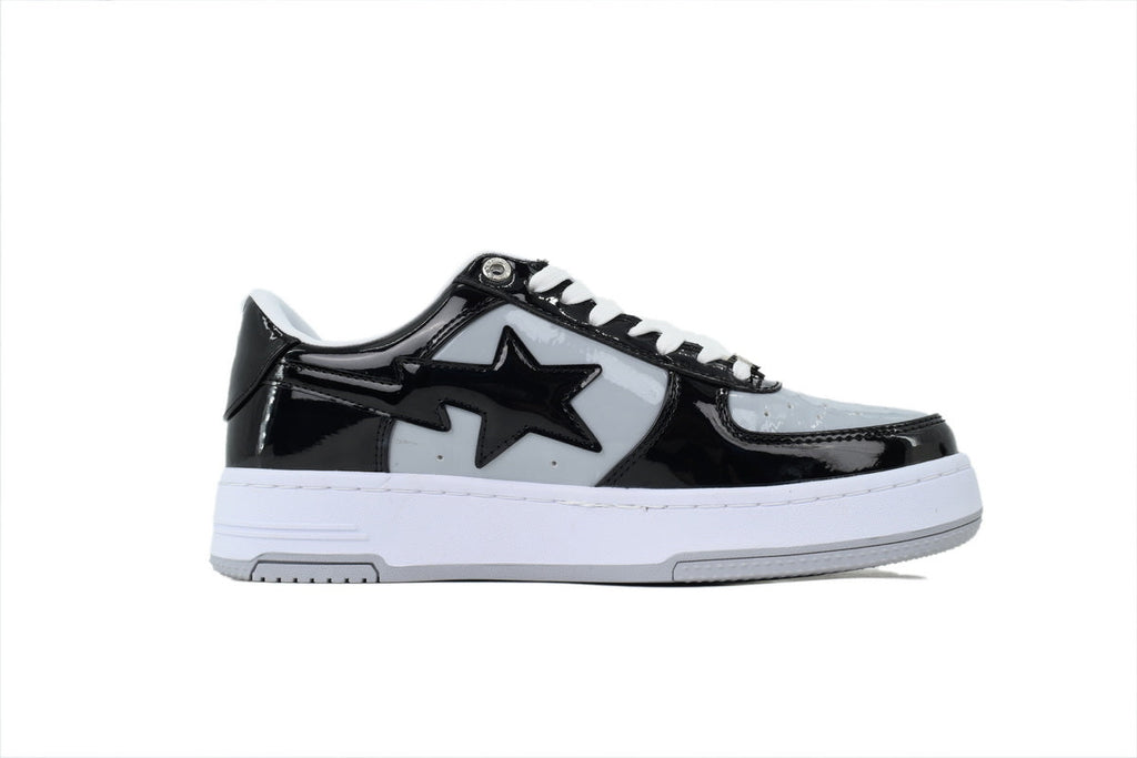 A BATHING APE BAPE STA Glossy Black & Light Grey Sneakers | Women's & Men's Skate-Inspired Shoes