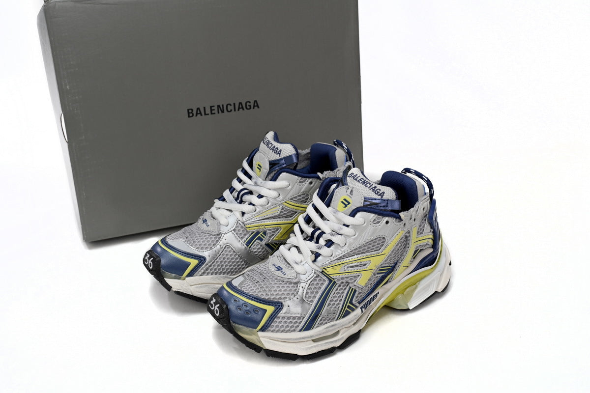 Balenciaga  men's shoes Track Runner Sneaker – Distressed Low-Top  balenciaga runners White and Blue