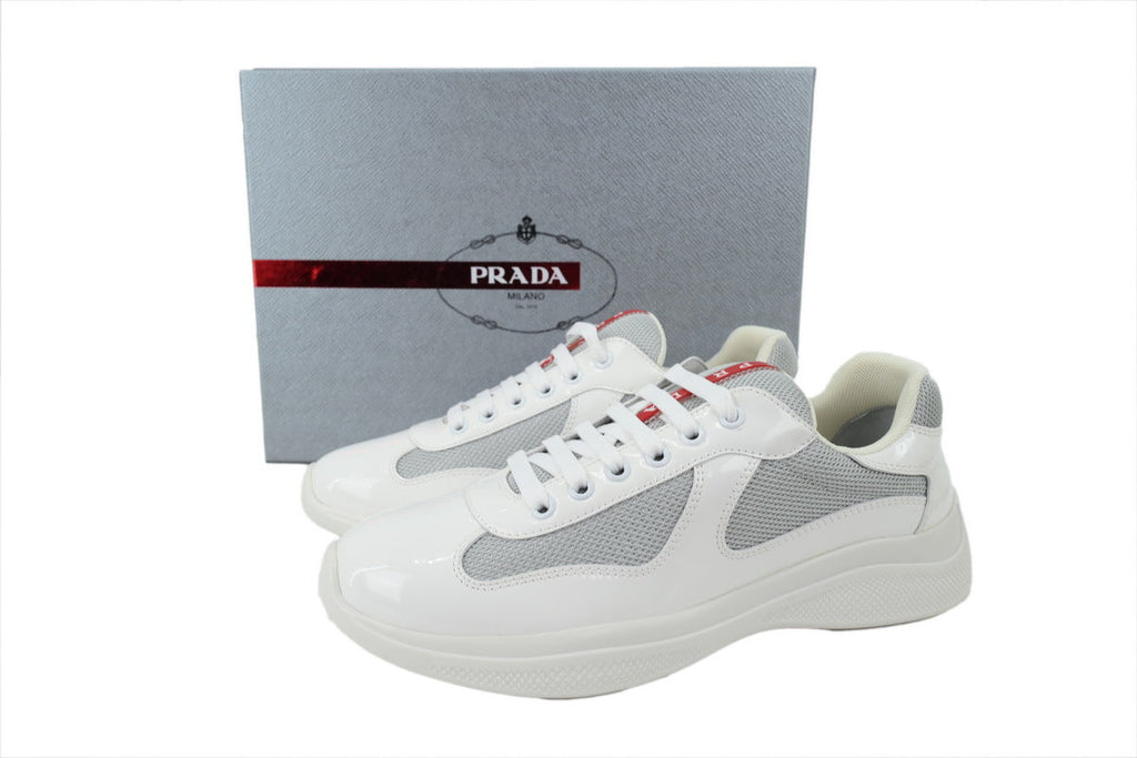 Prada America's Cup Sneakers slip ons womens  prada designer mens shoes Off-white / Whitish-gray