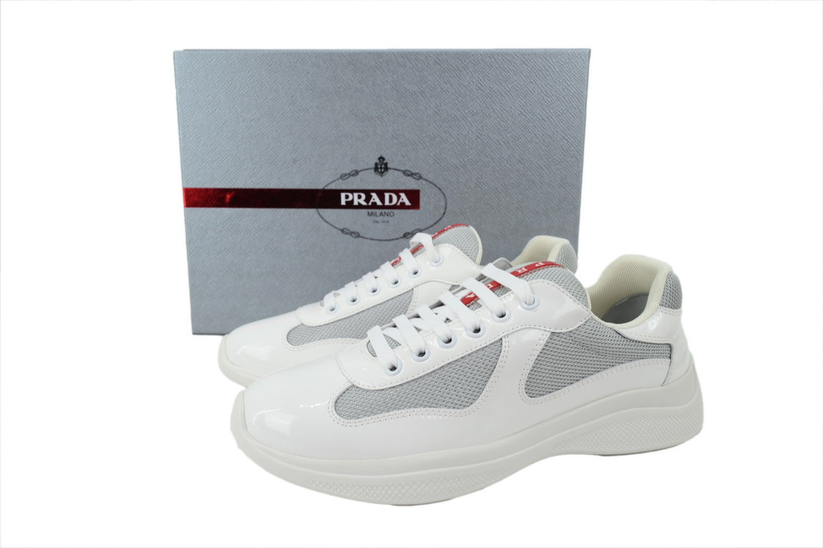 Prada America's Cup Sneakers slip ons womens  prada designer mens shoes Off-white / Whitish-gray