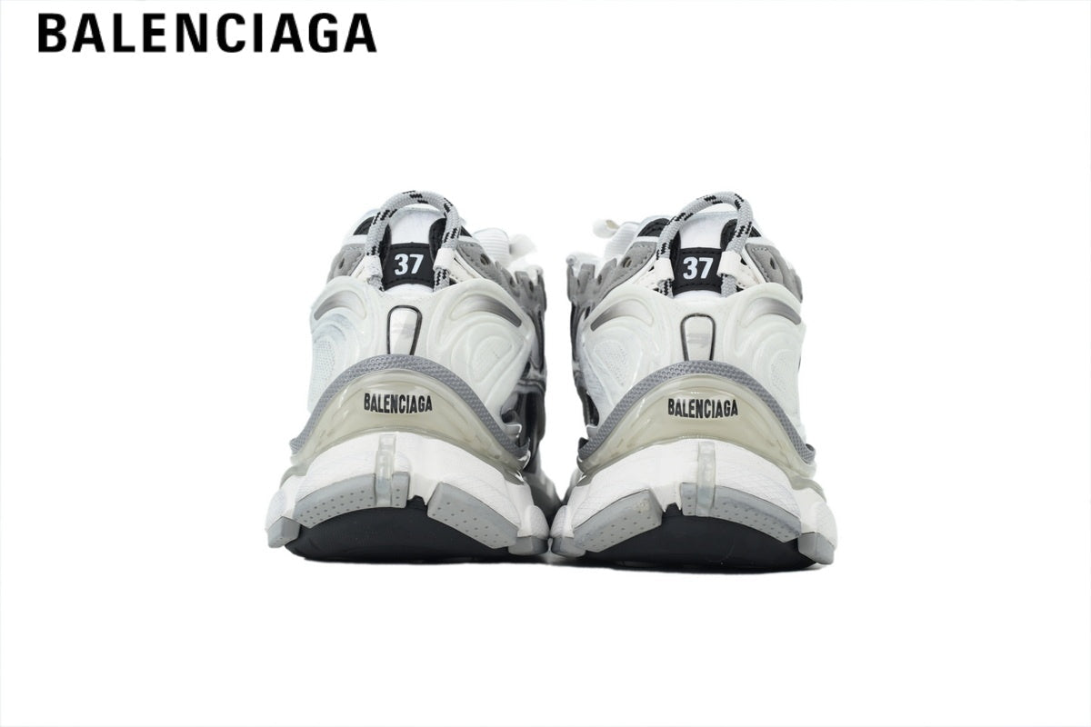 Balenciaga Runner Mid Sneaker — White Mesh, Black & Grey Synthetic Overlays