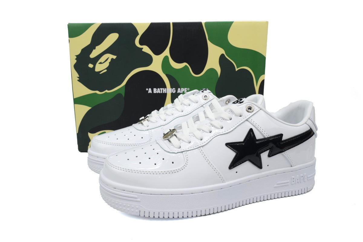 A BATHING APE BAPE STA White & Glossy Black-Star Sneakers | Women's & Men's Skate-Inspired Shoes
