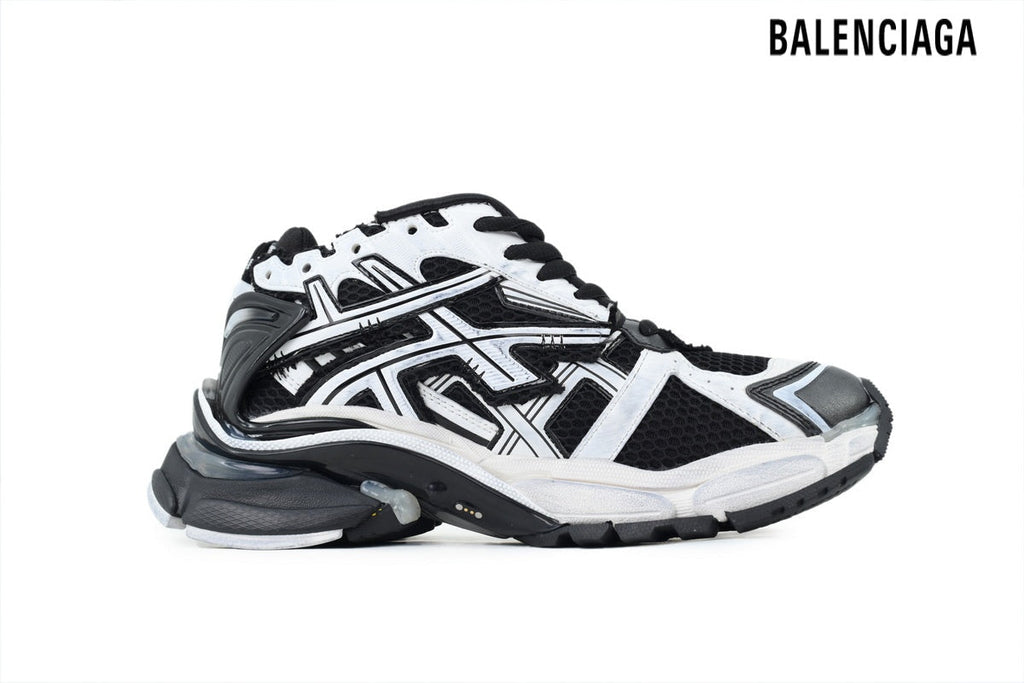 Balenciaga Runner Mid men's shoes  women sneakers Black White Distressed