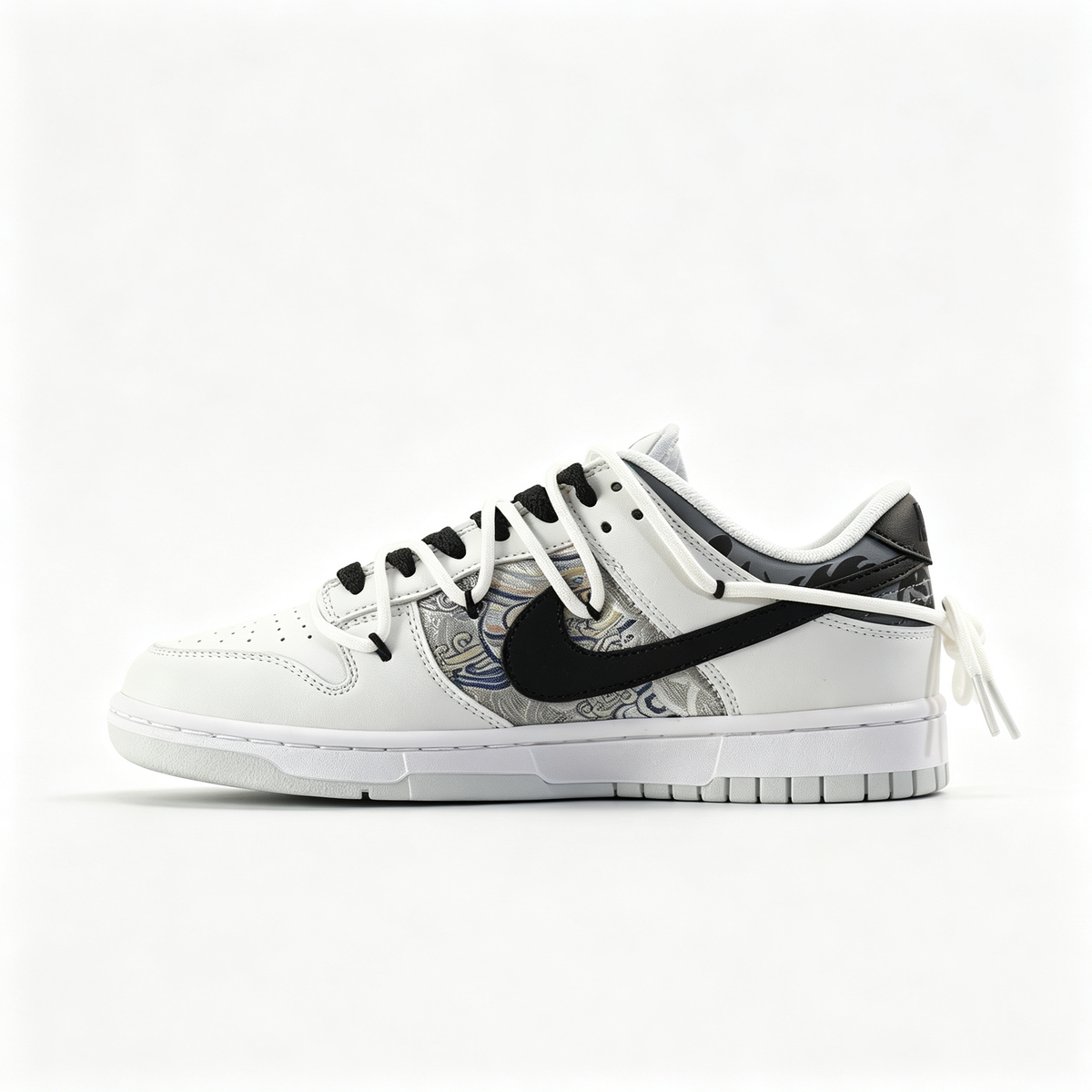 Nike Dunk Low 'Eastern' – Custom White & Black Chinese-Style Pattern Deconstructed Sneakers