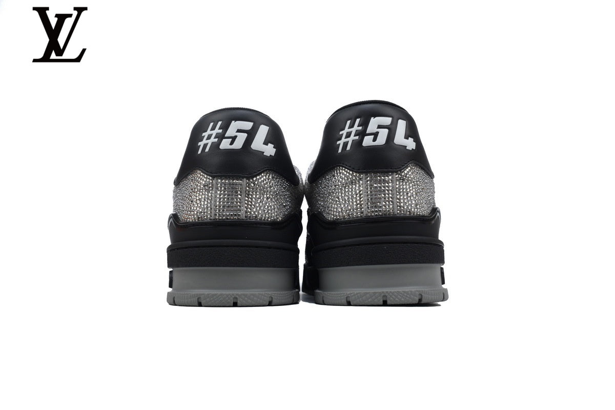 Louis Vuitton Trainer shoes for man  women Sneaker – Black & Silver Crystal