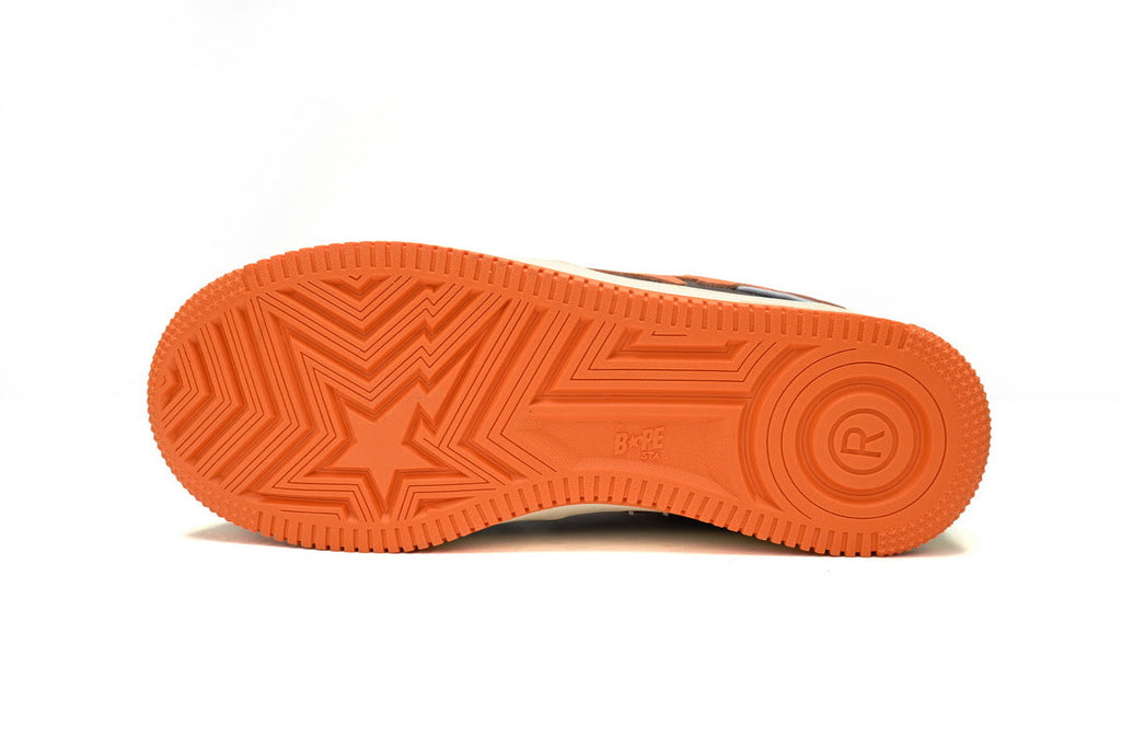 A BATHING APE BAPE STA Orange & Grey Embossed Camo Sneakers | Women's & Men's Skate-Inspired Shoes