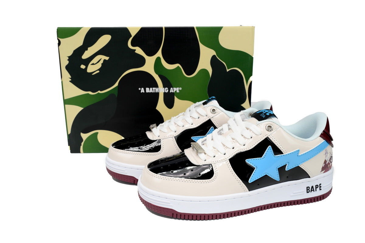 A BATHING APE BAPE STA Cream & Black Blue-Star Sneakers | Women's & Men's Skate-Inspired Shoes