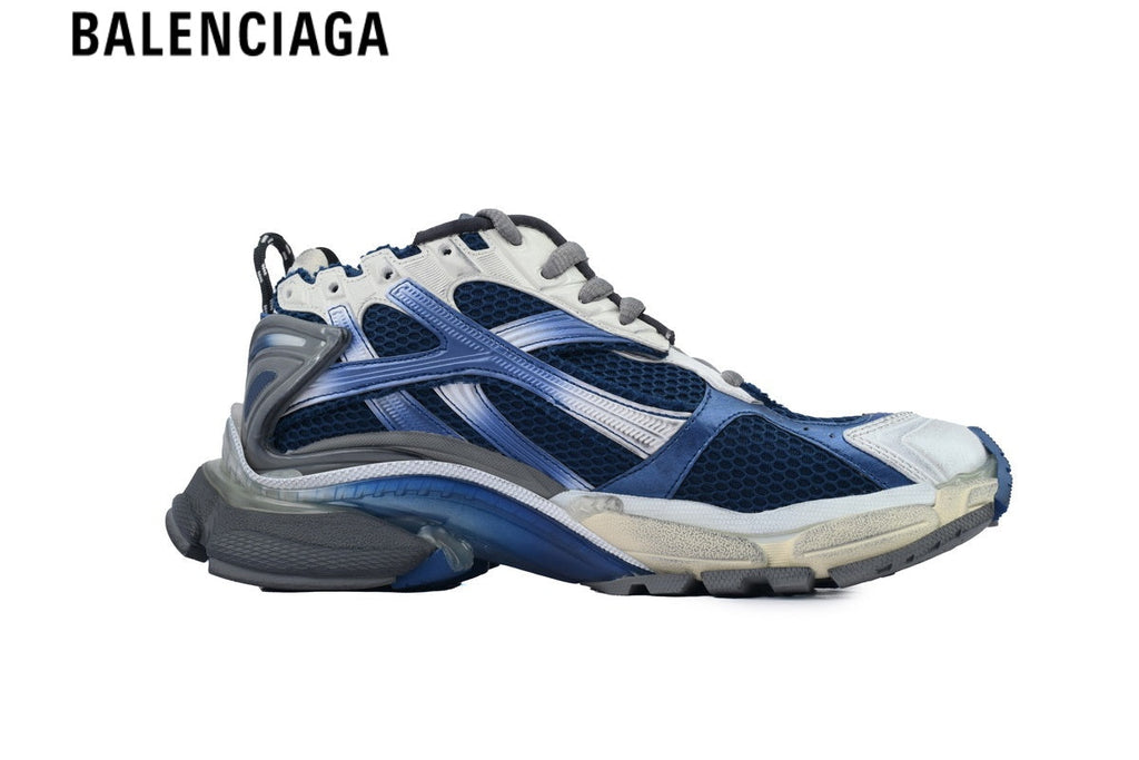 Balenciaga Runner Sneaker — Navy Mesh, Gradient Blue & Silver Synthetic Overlays