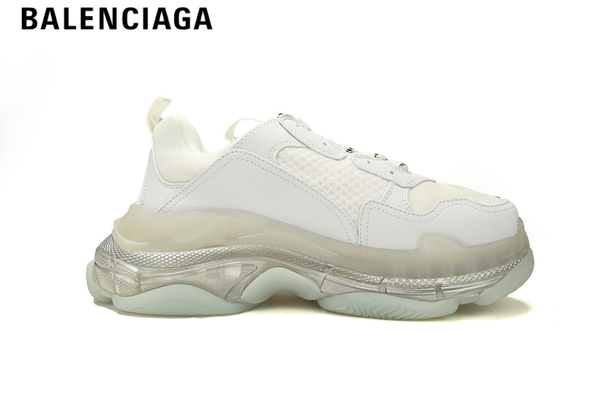 Balenciaga Triple S men's shoes  women sneakers — White, Clear Sole