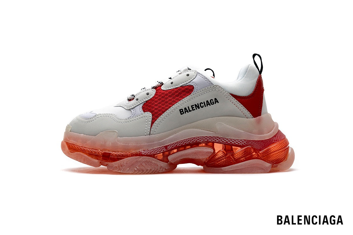 Balenciaga Triple S men's shoes  women sneakers – White & Red