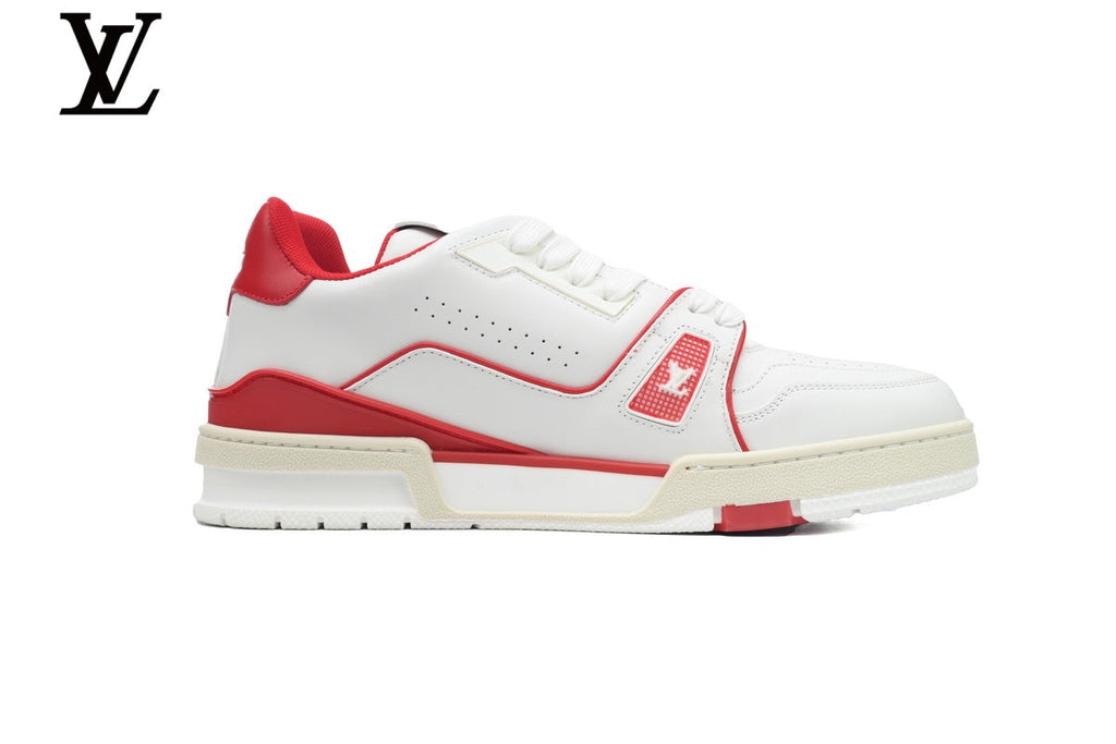 Louis Vuitton Trainer  shoes for man  women Sneaker – White & Red