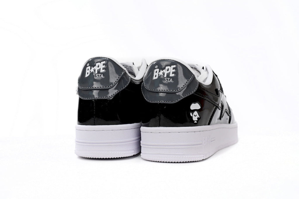 A BATHING APE BAPE STA Glossy Black & Grey Sneakers | Women's & Men's Skate-Inspired Shoes