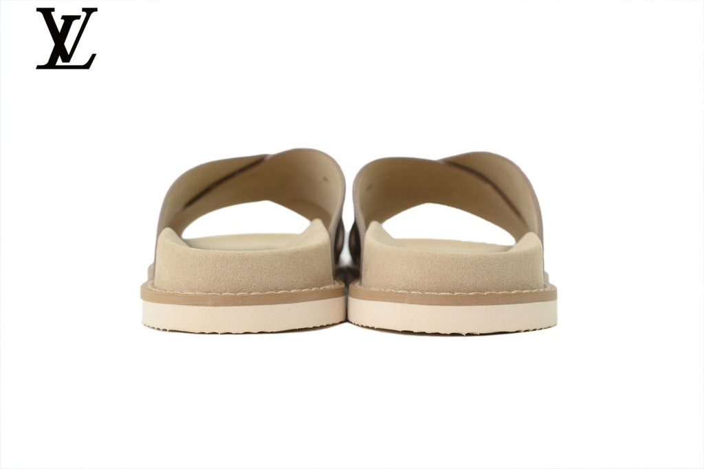Louis Vuitton shoes for man  women Slide Sandal in Light Grey Suede with Cross Strap