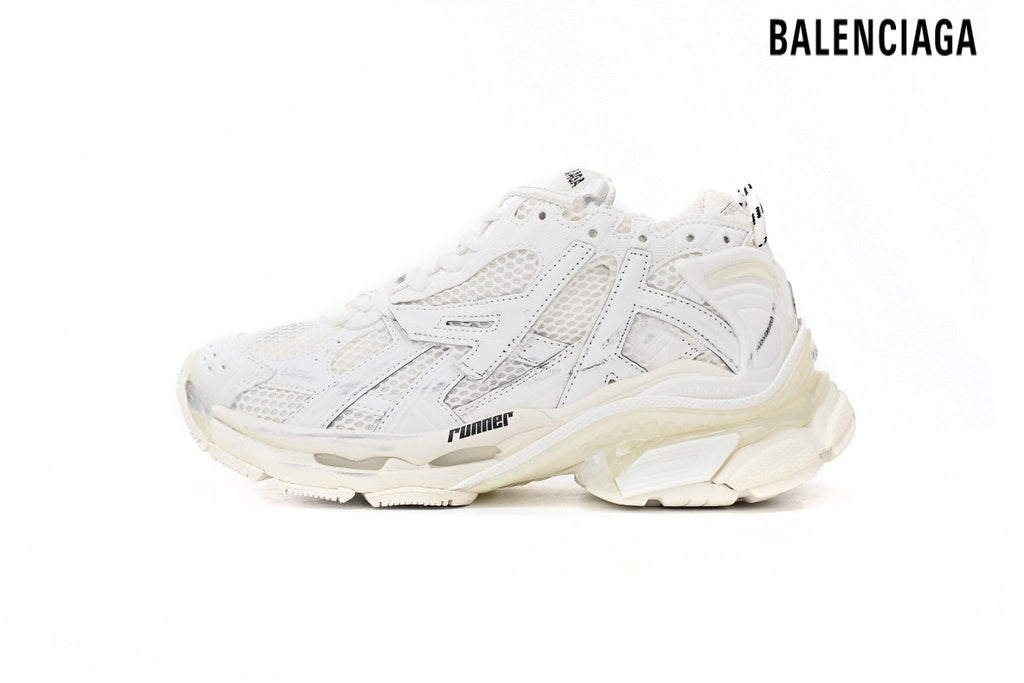 Balenciaga Runner Mid men's shoes  women sneakers White Distressed