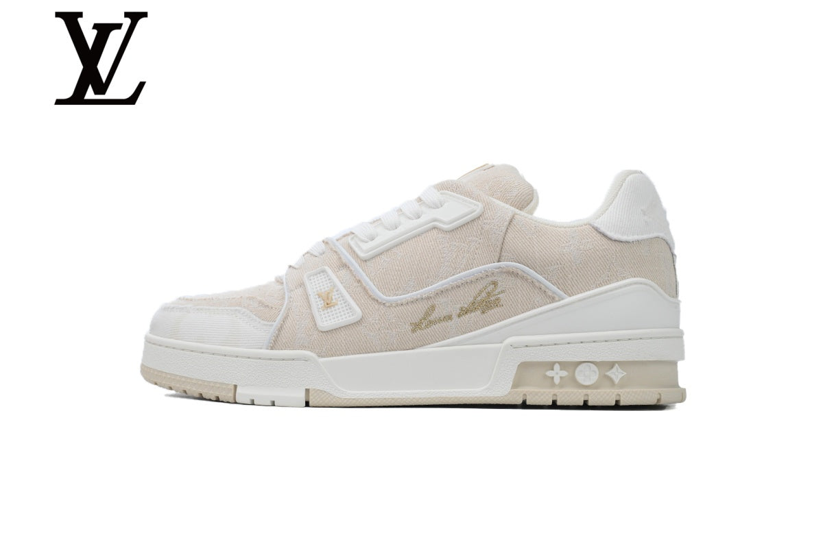 Louis Vuitton Trainer shoes for man  women Sneakers - White Printed