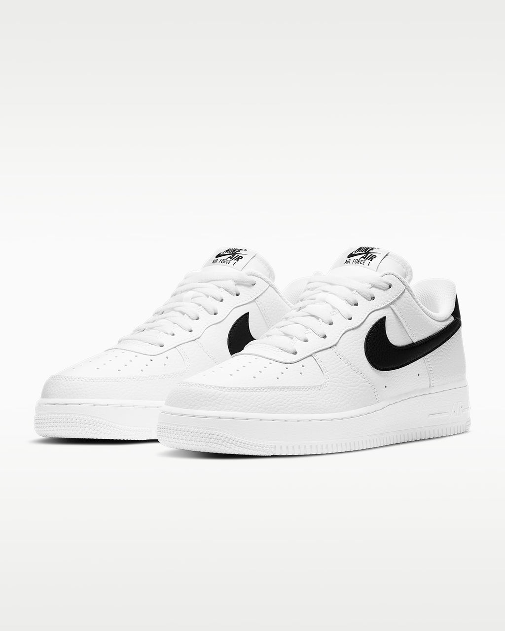 Nike Air Force 1 '07 White Pebbled Leather Black Swoosh Sneakers mens low top shoes