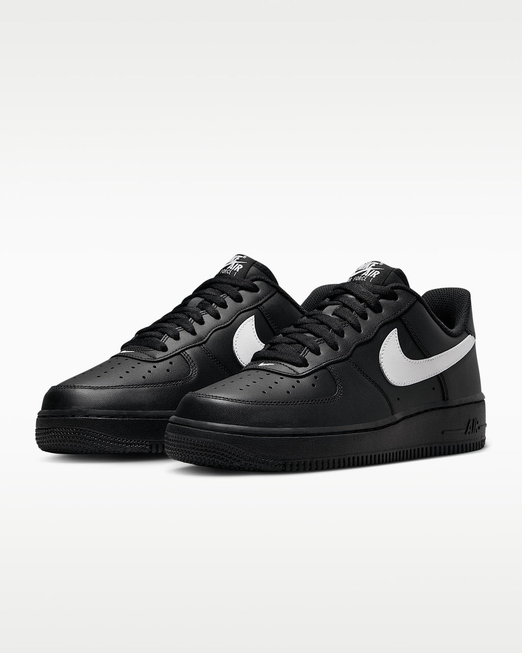 Nike Air Force 1 '07 Black Leather White Swoosh Sneakers mens low top shoes