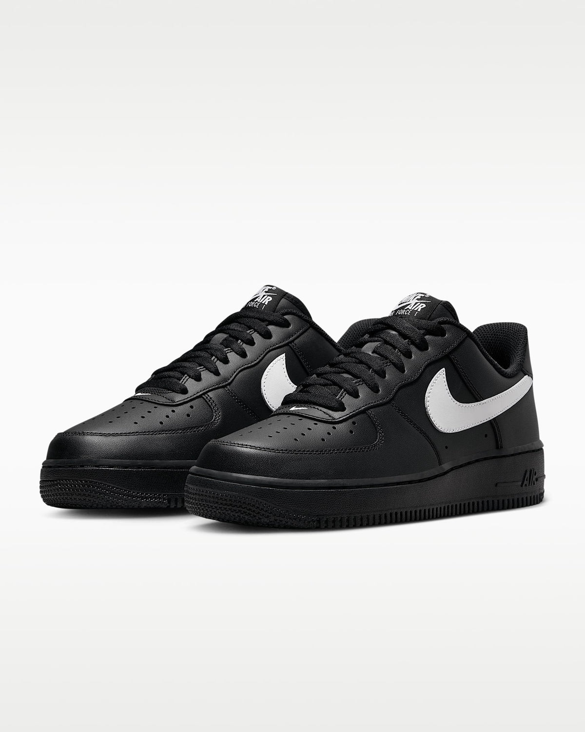 Nike Air Force 1 '07 Black Leather White Swoosh Sneakers mens low top shoes