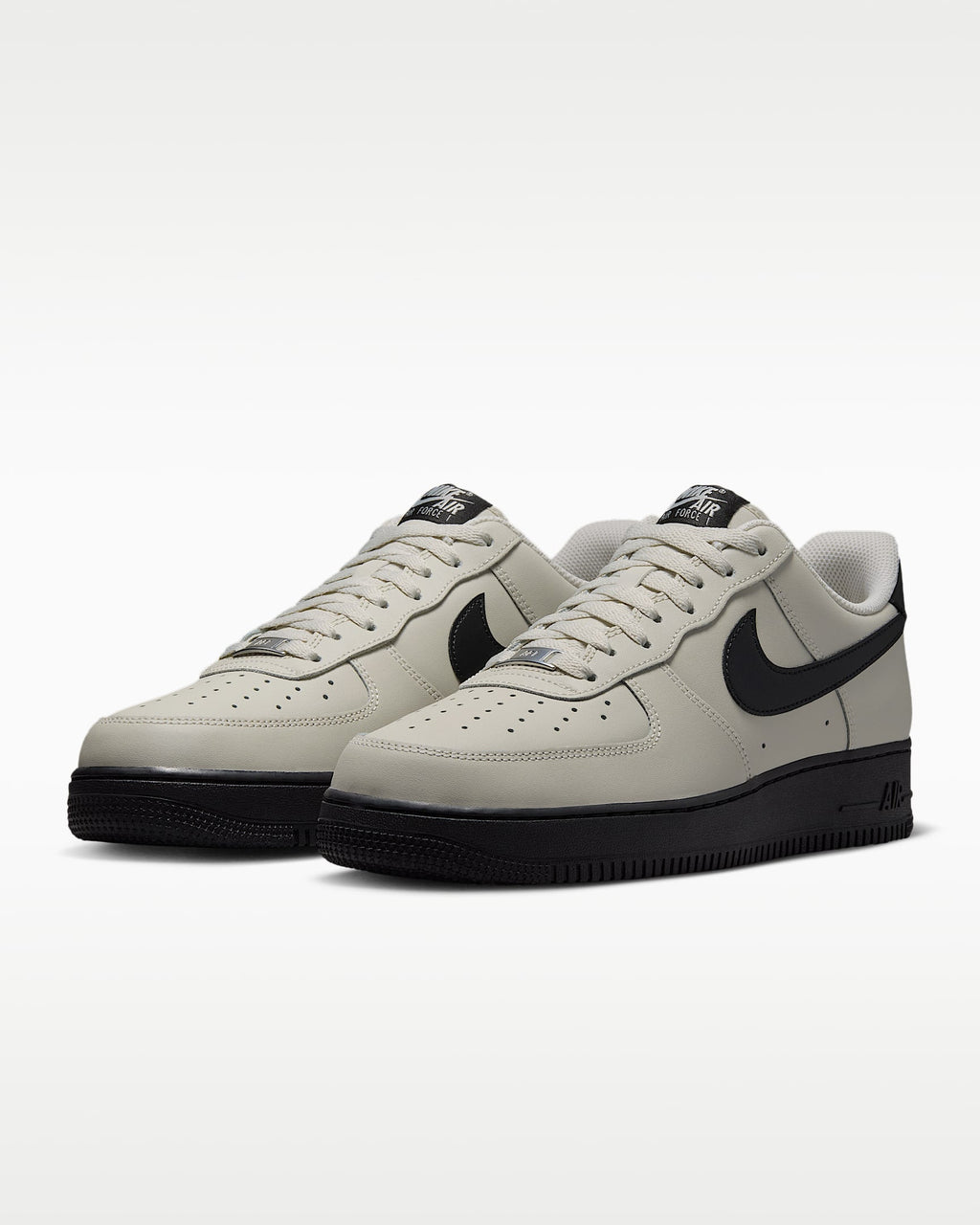 Nike Air Force 1 '07 Light Bone Black Swoosh Sneakers mens low top shoes