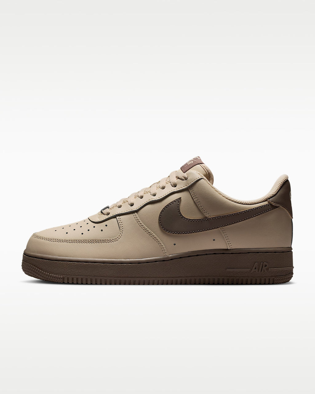 Nike Air Force 1 '07 Beige Dark Brown Swoosh Sneakers mens low top shoes
