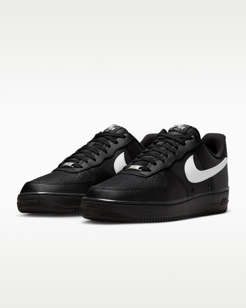 Nike Air Force 1 '07 LV8 Black Grid Texture White Swoosh Sneakers mens low top shoes