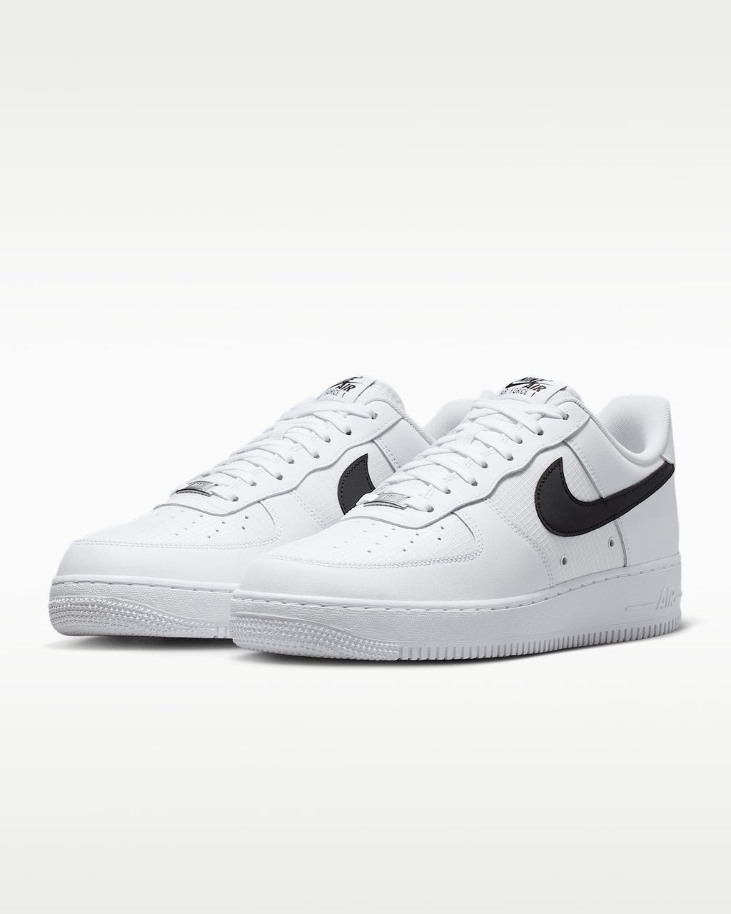 Nike Air Force 1 '07 LV8 White Grid Texture Black Swoosh Sneakers mens low top shoes