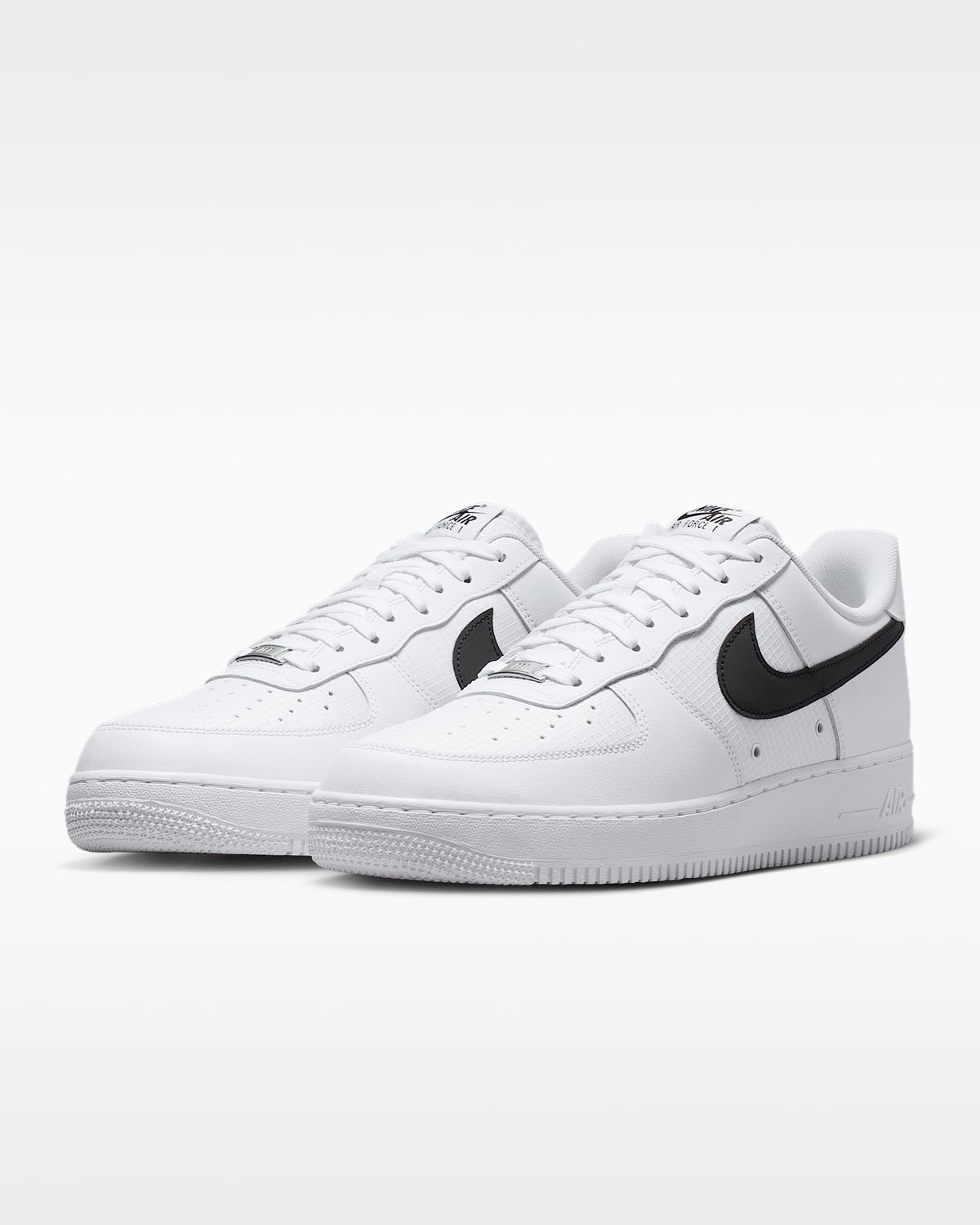 Nike Air Force 1 '07 LV8 White Grid Texture Black Swoosh Sneakers mens low top shoes