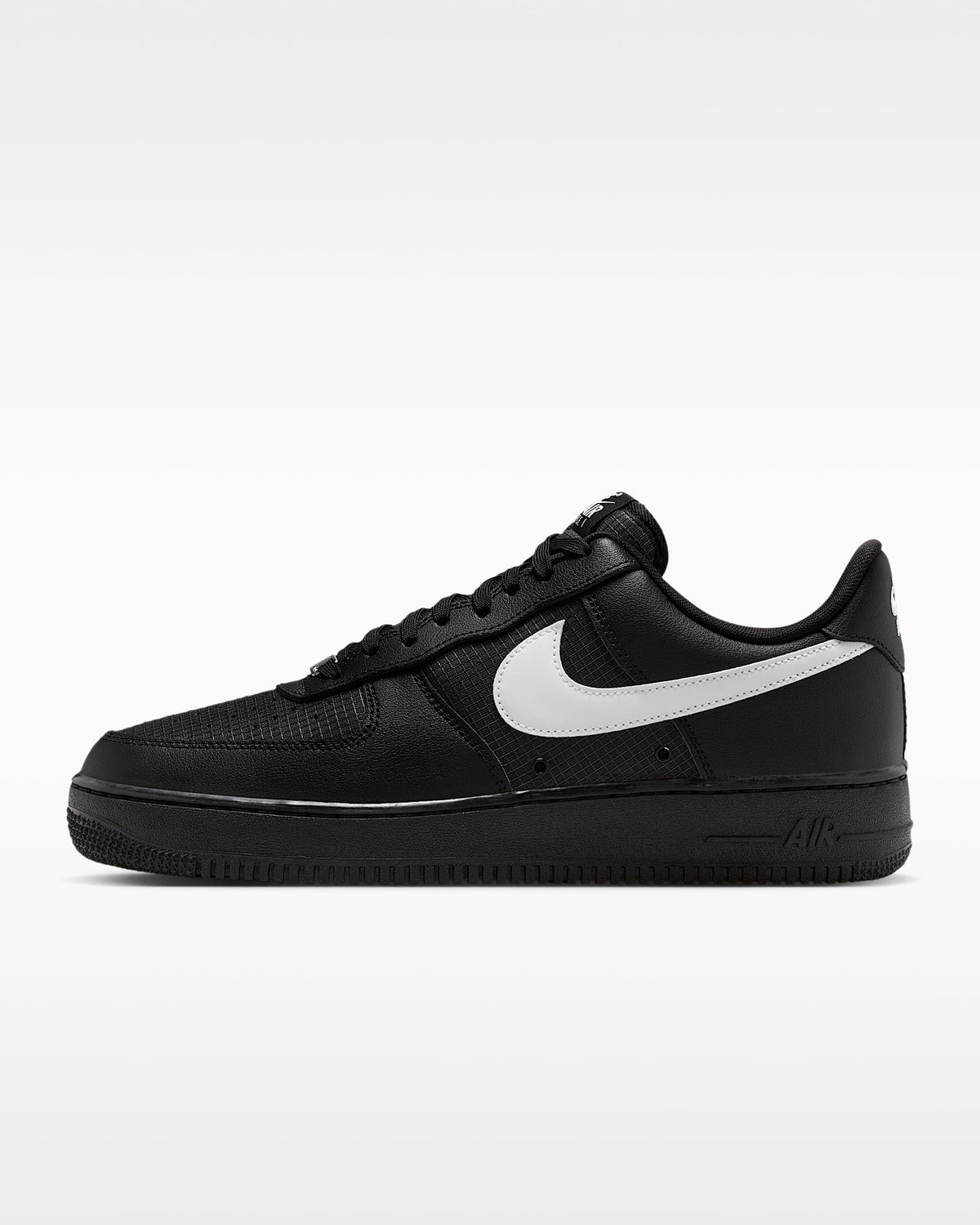 Nike Air Force 1 '07 LV8 Black Grid Texture White Swoosh Sneakers mens low top shoes