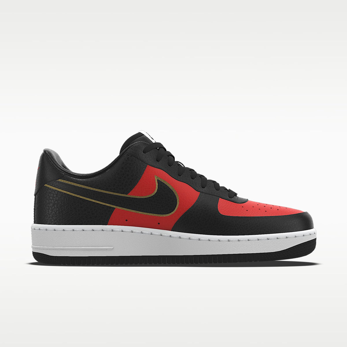 Nike Air Force 1 '07 Black Red Gold Outline Color-Block Sneakers mens low top shoes