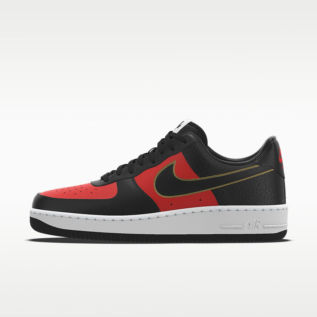 Nike Air Force 1 '07 Black Red Gold Outline Color-Block Sneakers mens low top shoes