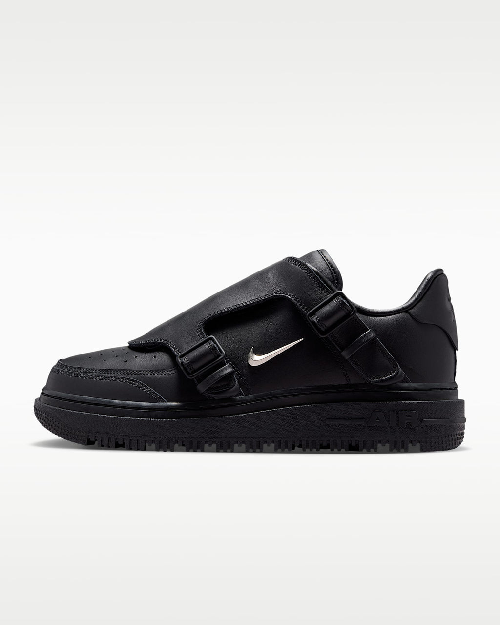 Nike Air Force 1 '07 Black Double Strap Metal Swoosh Sneakers mens low top shoes