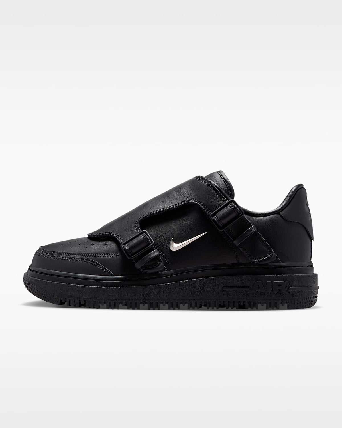 Nike Air Force 1 '07 Black Double Strap Metal Swoosh Sneakers mens low top shoes