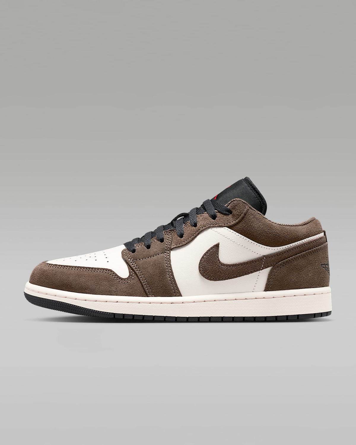 nike mens low top shoes Air Jordan 1 Low Sail Dark Brown Suede Leather Sneakers