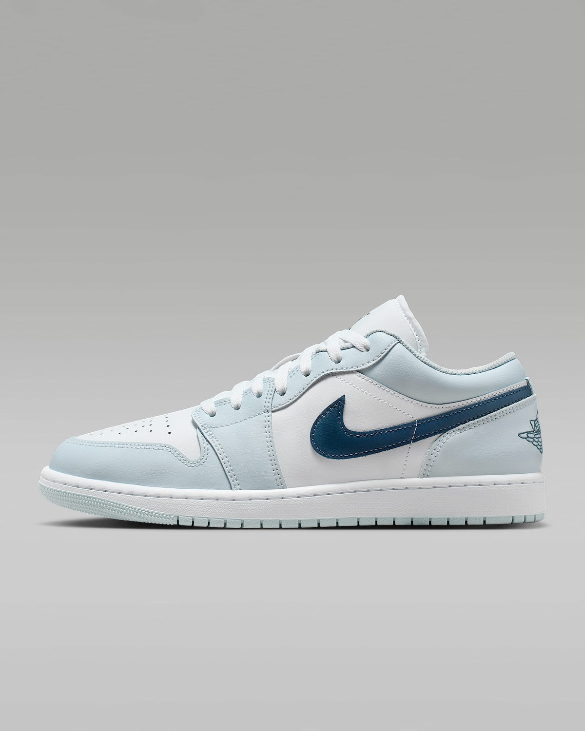 nike mens low top shoes Air Jordan 1 Low White Ice Blue and Dark Navy Sneakers