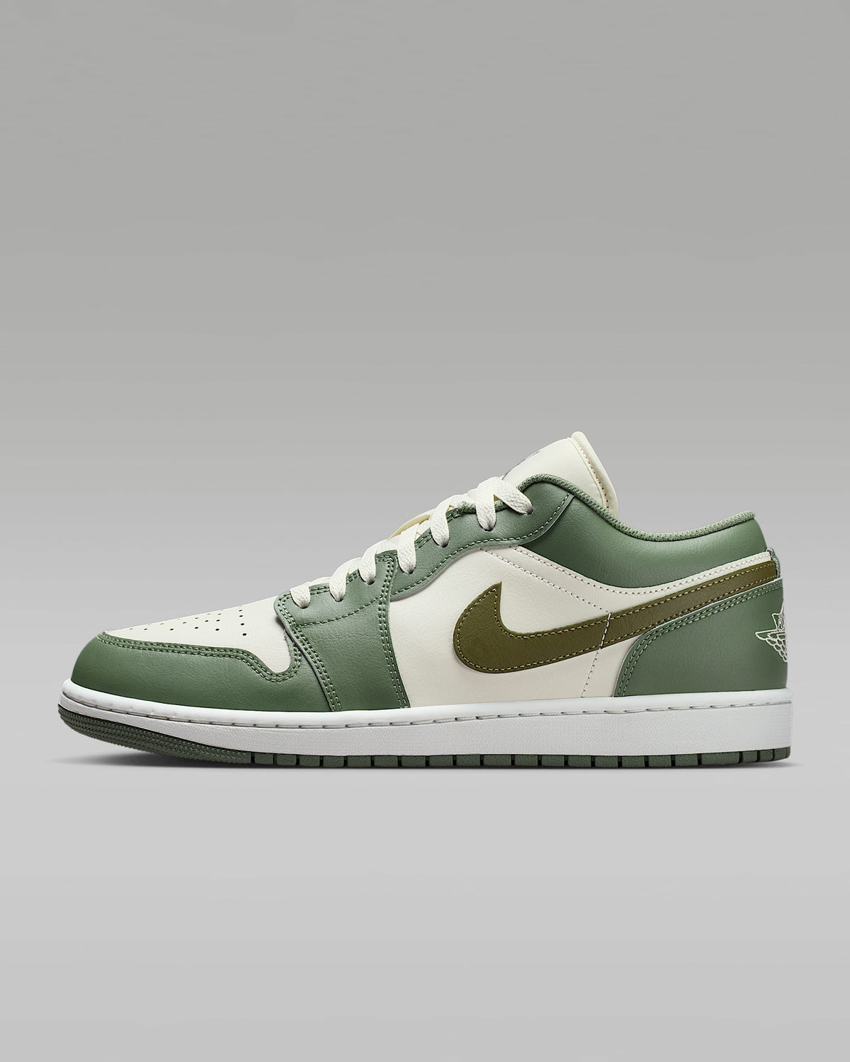 nike shoes for men  Air Jordan 1 Low OG Sail Medium Olive Leather Sneakers