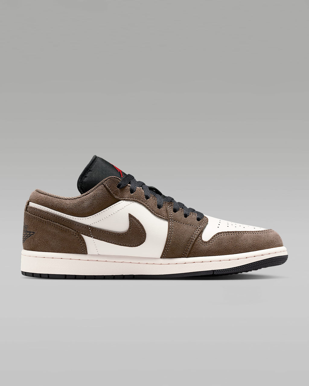 nike mens low top shoes Air Jordan 1 Low Sail Dark Brown Suede Leather Sneakers