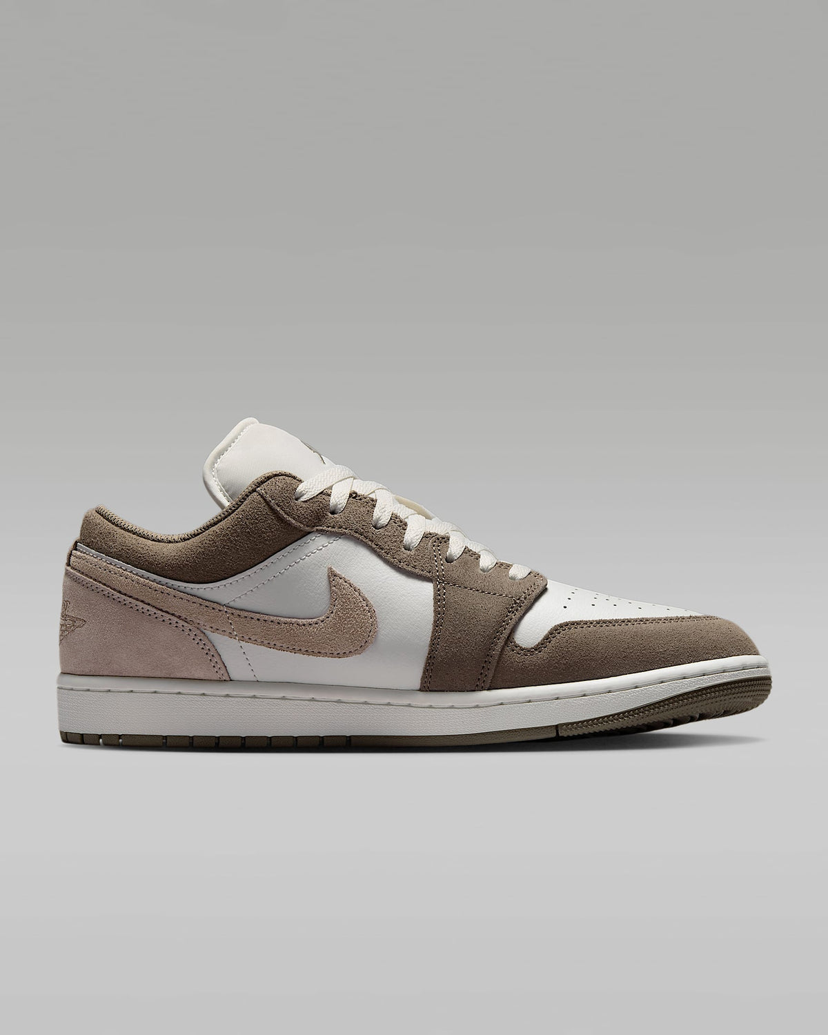 nike mens low top shoes Air Jordan 1 Low White Medium Brown and Taupe Haze Sneakers