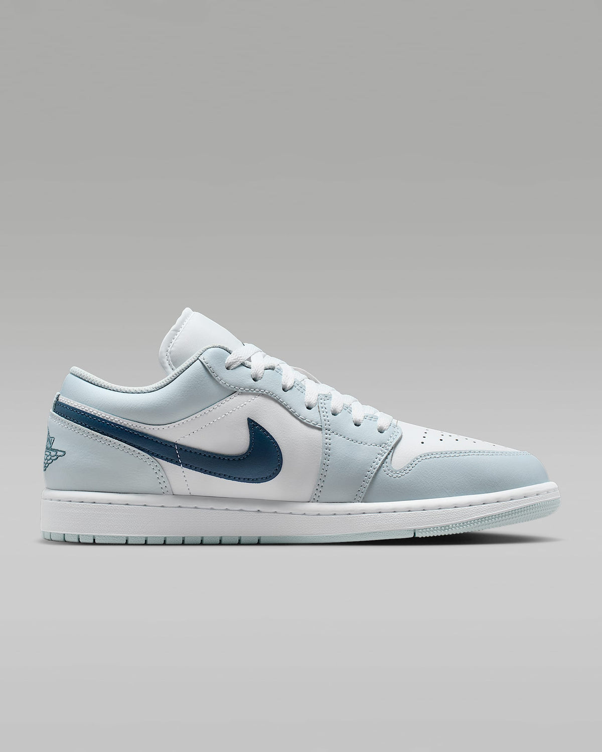 nike mens low top shoes Air Jordan 1 Low White Ice Blue and Dark Navy Sneakers